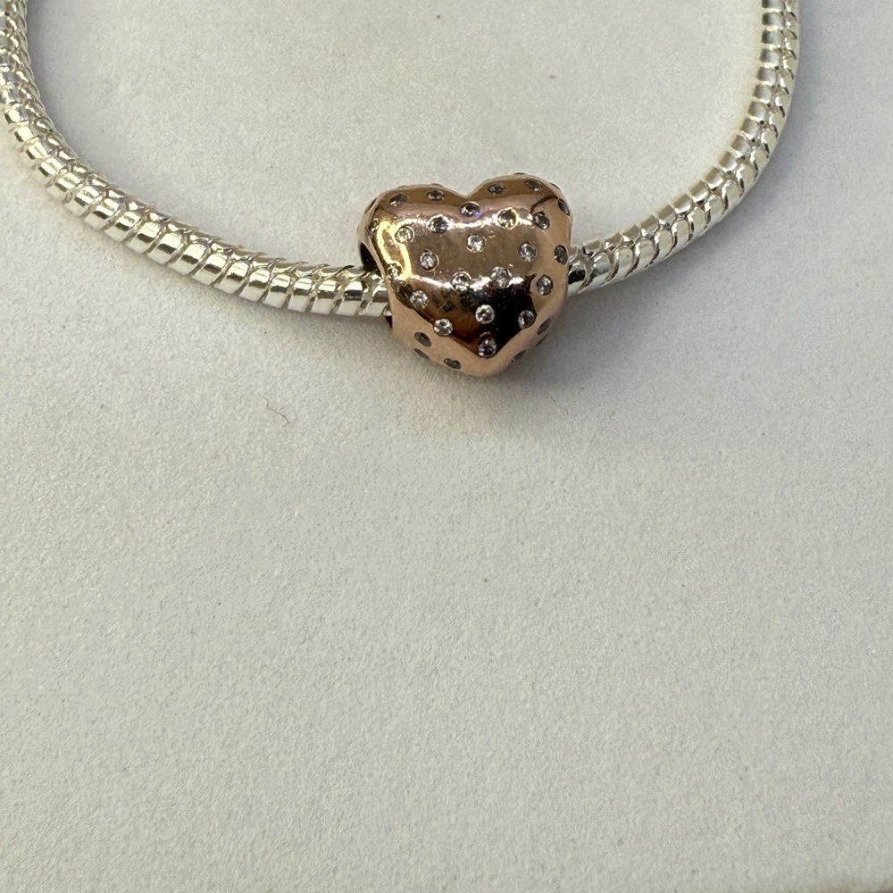 Authentic Pandora Rose Heart Charm with Clear CZ Accents (Retired Design)